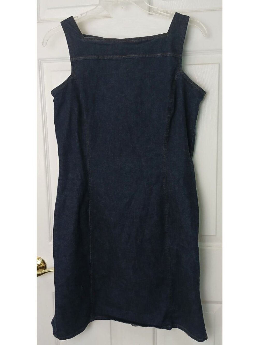 VTG Ann Taylor Denim Sleeveless Pencil Dress Sz 14 Cotton Spandex Y2K Modest D40